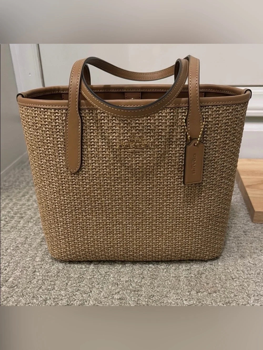 Coach Small City Straw Tote